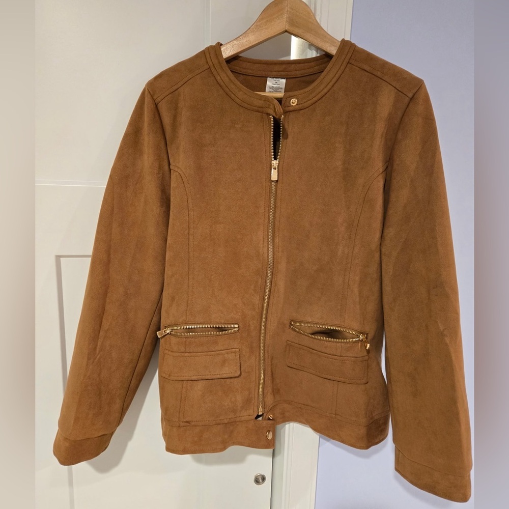 Women’s Camel Suede Zip-Front Jacket